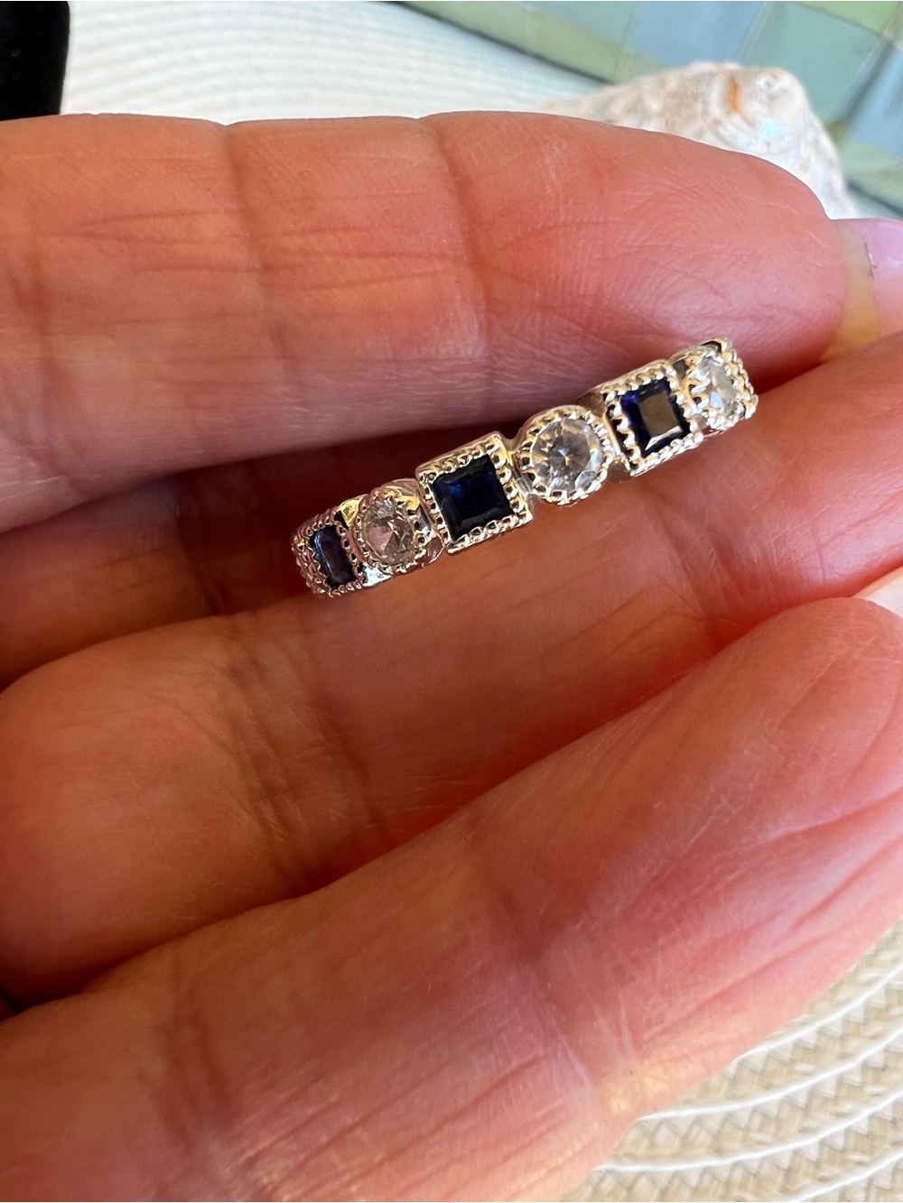 Genuine Blue Topaz and Clear Lab Diamond Stone Silver Ring